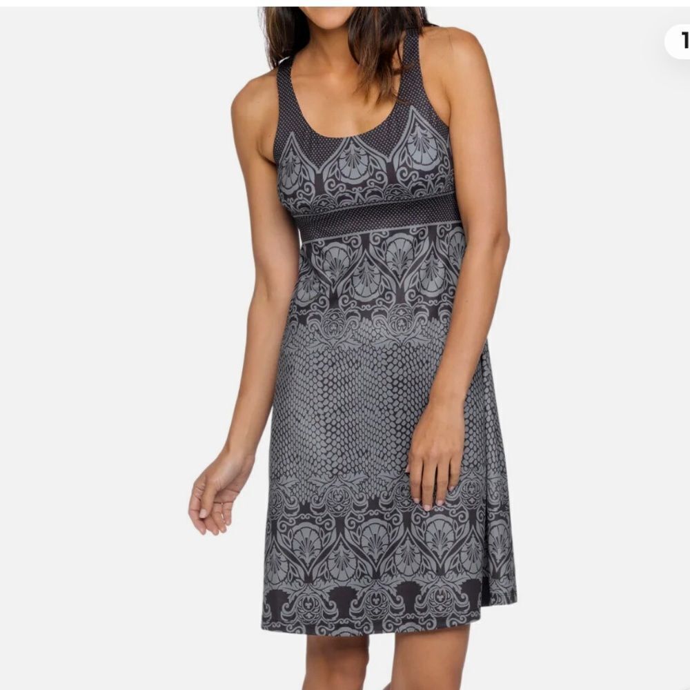 Prana Black and Gray Patterned Dress Size Small